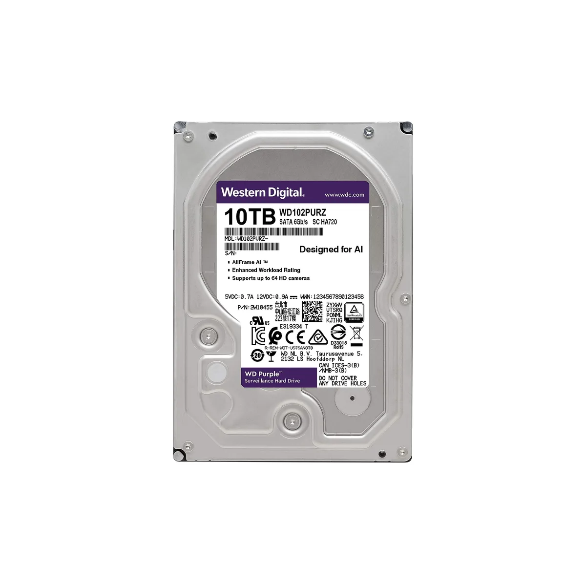هارد 10 ترابایت وسترن دیجیتال بنفش سری Purple مدل WD101PURZ